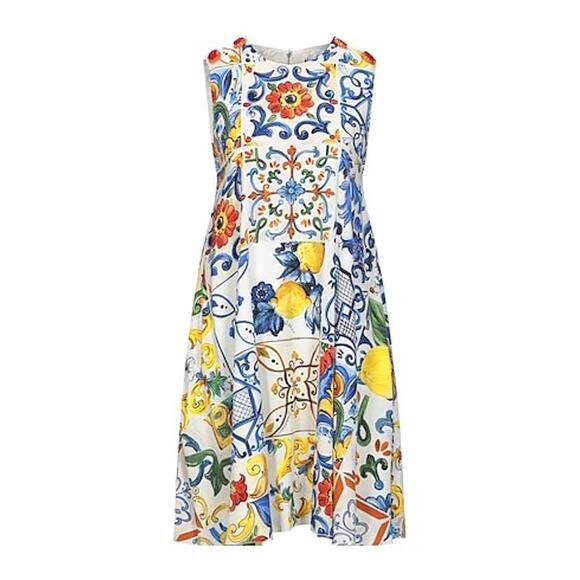 Dolce&Gabbana Dresses & Skirts - Dolce & Gabbana Majolica Print A-Line Silk Dress Womens Size EU 46 US 10 White